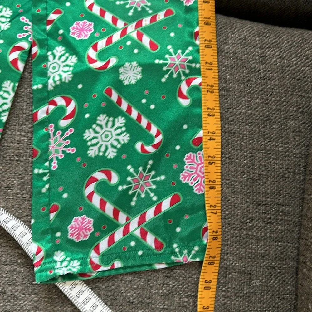 Justice Girls Holiday Green Red Candy Cane Silky pajama Pants and Top Size 6 / 7